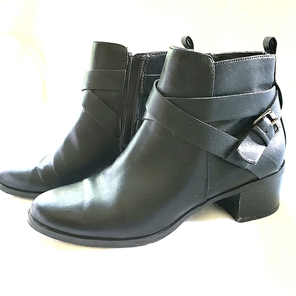 Anne Klein Black Ankle Booties with Buckle Detail